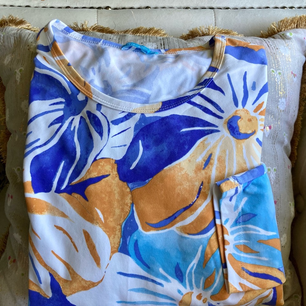 J McLaughlin Catalina Cloth Floral Watercolor Scoop Neck Top Resort Luxury EUC - Picture 10 of 13
